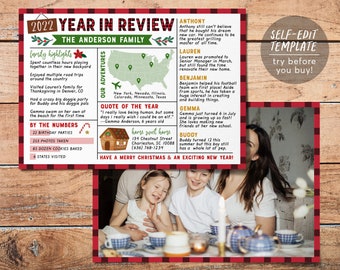 Infographic Year In Review Christmas Card Editable Template, Rustic New Year Card Photo Holiday Card, Year at a Glance Family Update
