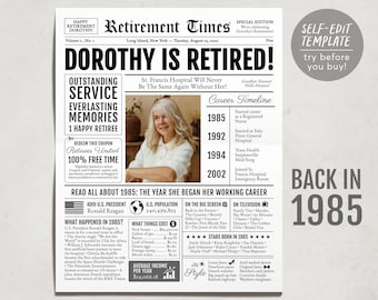 Retirement Gift for Men or Women Personalized, Retirement Card Poster Sign, Unique Retirement Party Decoration, Newspaper Back in 1985