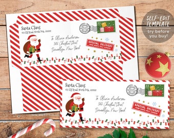 Santa Envelope Letter from Santa Editable Template, Printable Envelope Personalized Address Dear Santa Letter Kit, Letter From North Pole