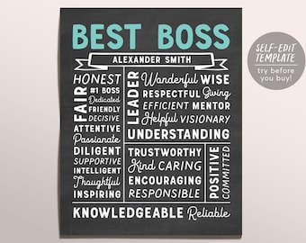 Bearbeitbare Beste Chef Tafel Geschenk Druckvorlage, Einzigartige Anführer Definition Chef Dame Mentor Mitarbeiter Kollege Anerkennung Zeichen Weihnachten