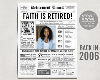 Editable Retirement Celebration Sign, Unique Newspaper Retirement Gifts for Men Women, Dental Hygienist Nurse Gift, History Back in 2006