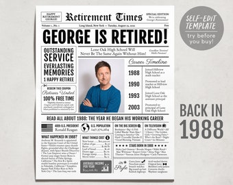 Regalo de jubilación personalizado para subdirector, obsequios de jubilación para subdirector, letrero de jubilación, periódico en 1988