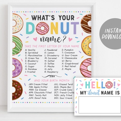 Donut Name Sign Printable Whats Your Donut Name Game Girl Etsy