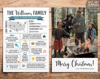 Year In Review Infographic Christmas Card  Editable Template, Modern New Year Card Photo Holiday Card, Year at a Glance Family Update