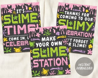 Slime Signs Printable, GIRL Birthday Party Slime Decorations, It's Slime Time, Slime Station Poster, Slimy Celebration, Slime Party Ideas