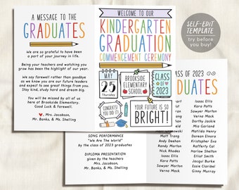 Graduation Program Editable Template for Kindergarten, Pre-K Preschool Ceremony Child Care Learning Center, Pamphlet Booklet Commencement