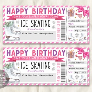 Ice Skating Gift Voucher Editable Template, Birthday Surprise Skating Lessons Gift Certificate For Teen, Skating Membership Coupon Printable