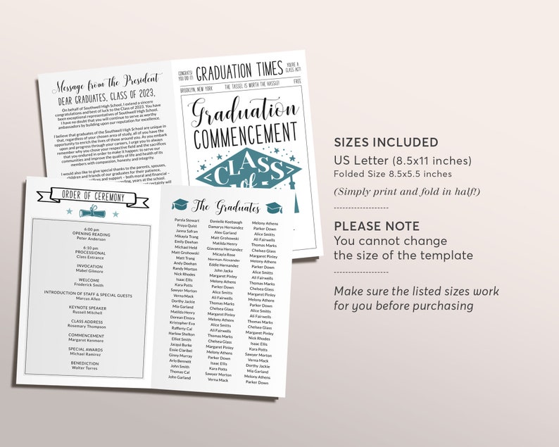 Graduation Program Editable Template, Pamphlet Booklet Newspaper High ...