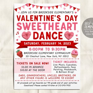 Valentinstag Schatz Tanz Flyer Bearbeitbare Vorlage, Valentinstag Schule Tanz Ticket Einladung, Daddy Daughter Dance Invite Printable