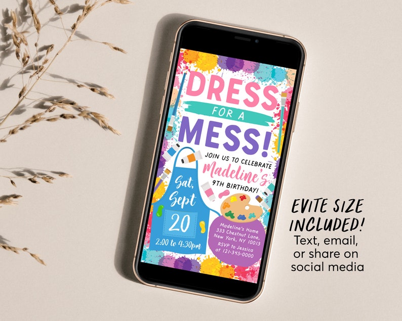 Art Birthday Party Invitation Editable Template, Dress for a Mess ...