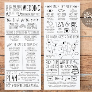 Infographic Wedding Program Editable Template, Black And White Reception Program, Order Of Events, Unique Fun Long Icons Wedding Ceremony