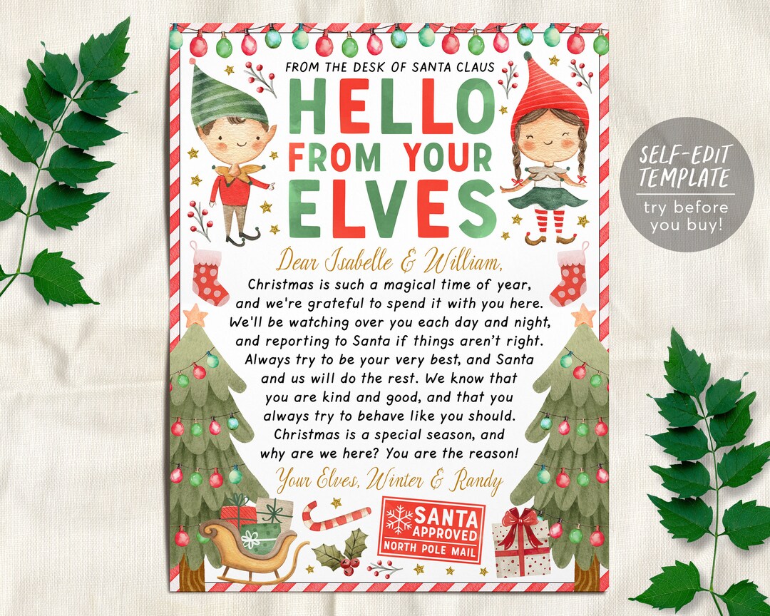 Hello Letter From Elves Editable Template, Elf Arrival Note, First Time Hello Letter From Elves Editable Template, Elf Arrival Note, First Time
