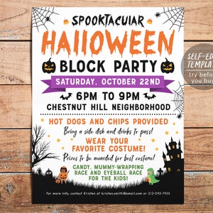 Halloween Block Party Flyer Editable Template, Spooktacular Spooky ...