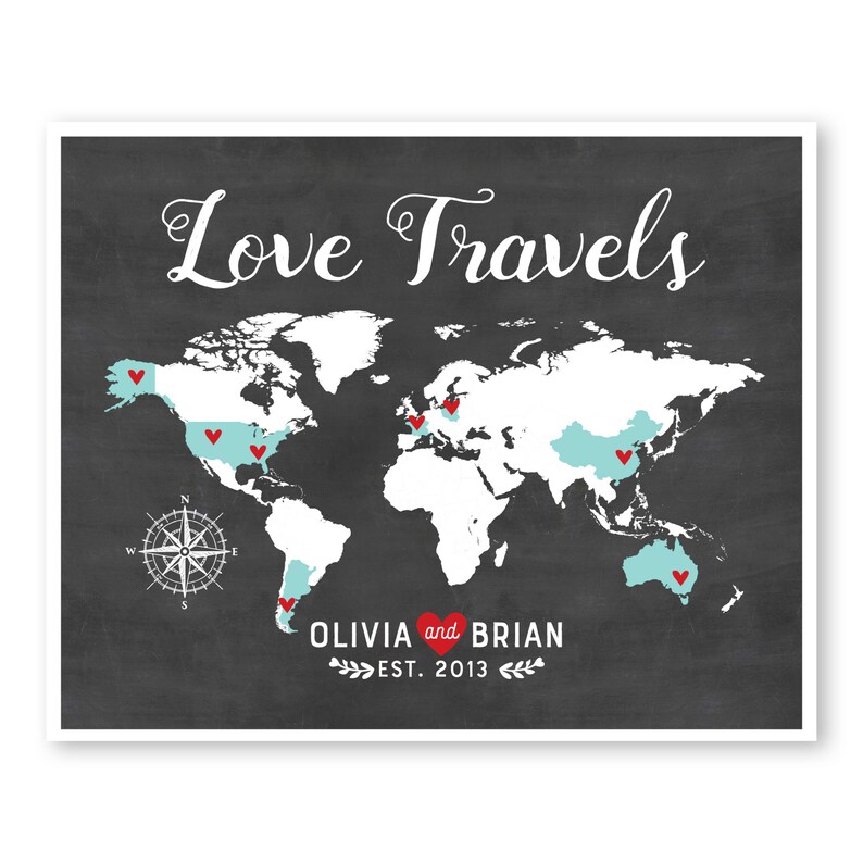 Couples Travel Map Places We Have Been Love Adventure Map | Etsy