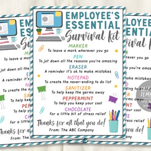 Employee Survival Kit Gift Tags Editable Template, Employee Appreciation Week Staff Welcome Gift Tags Treat Pack, Administrative HR Dept