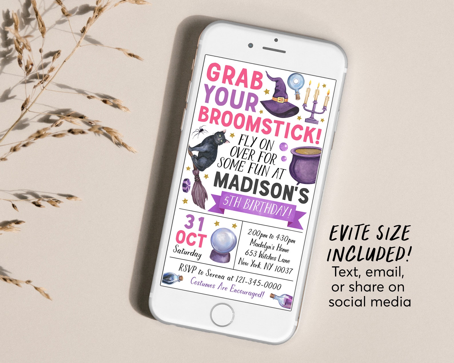 Grab Invite Witch Birthday Invitation With Photo Editable Template, Grab Your ...