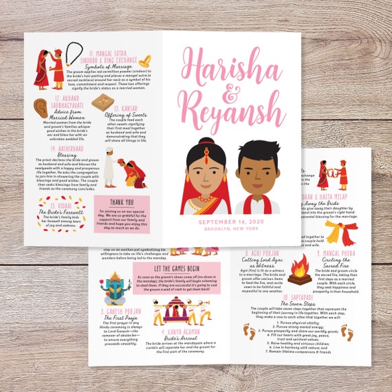 Hindu Ceremony Program Indian Wedding Program Portrait Etsy