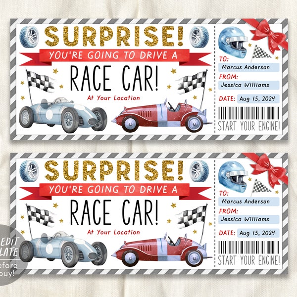 Race Car Ticket Gift Certificate Editable Template, Surprise Super Car Racing Event Voucher, Supercar Driving Go Kart Coupon, Nascar Racing