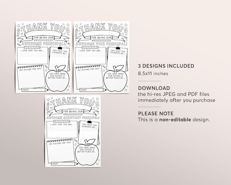 Principal Appreciation Day Thank You Printable, Vice Assistant Principal Coloring Page Survey Elementary Kindergarten, End of School Year image 2