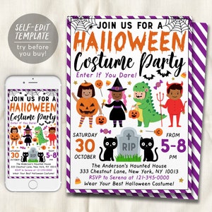 Halloween Invitation Editable Template, Kids Halloween Costume Party Invite, Spooktacular Spooky Birthda Party Unisex Evite Printable DIY