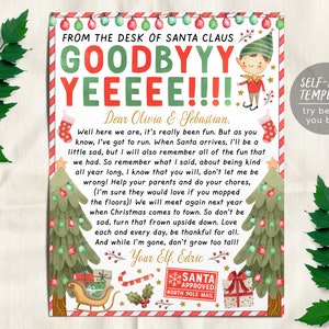 Carta de adeus do modelo editável do elfo, nota de despedida do fim do Natal dos elfos, elfo menina ou menino, atividade de Natal, tradições de inverno
