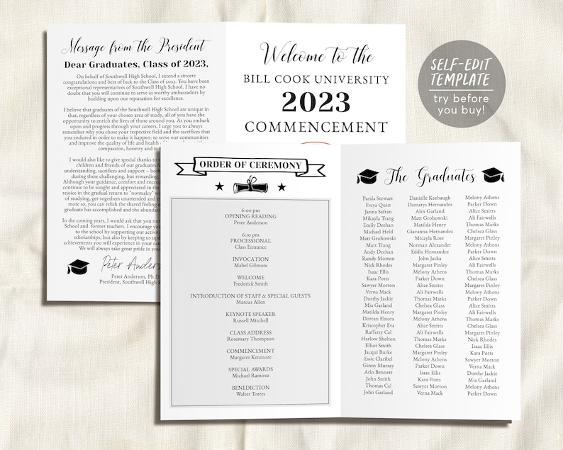 Graduation Program Editable Template, Add Your Own Logo, Pamphlet ...