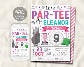 Golf Birthday Invitation Editable Template, Girl Let's Par Tee Golf Ball Party Invite, Kids Sports Theme Evite, Mini Golf Tournament