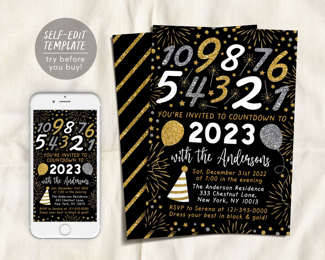New Years Eve Countdown Party Invitation Editable Template - Etsy