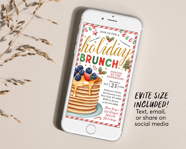 Invitation modifiable pour un brunch de Noël, invitation à une fête de crêpes et petit-déjeuner de Noël pour la famille, les enseignants et le personnel (à imprimer). image 4