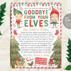Goodbye Letter from Elves Editable Template, End of Christmas Farewell Elves Note Traditions Holiday Festive Boy And Girl Elf Printable