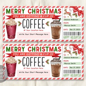 Modèle modifiable de coupon-cadeau de café de Noël, certificat-cadeau de café de vacances surprise, remerciement pour un bon de café au lait, carte-cadeau pour les amateurs de café