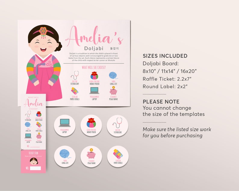 Editable Girl Doljabi Board Sign Template Doljanchi Korean - Etsy