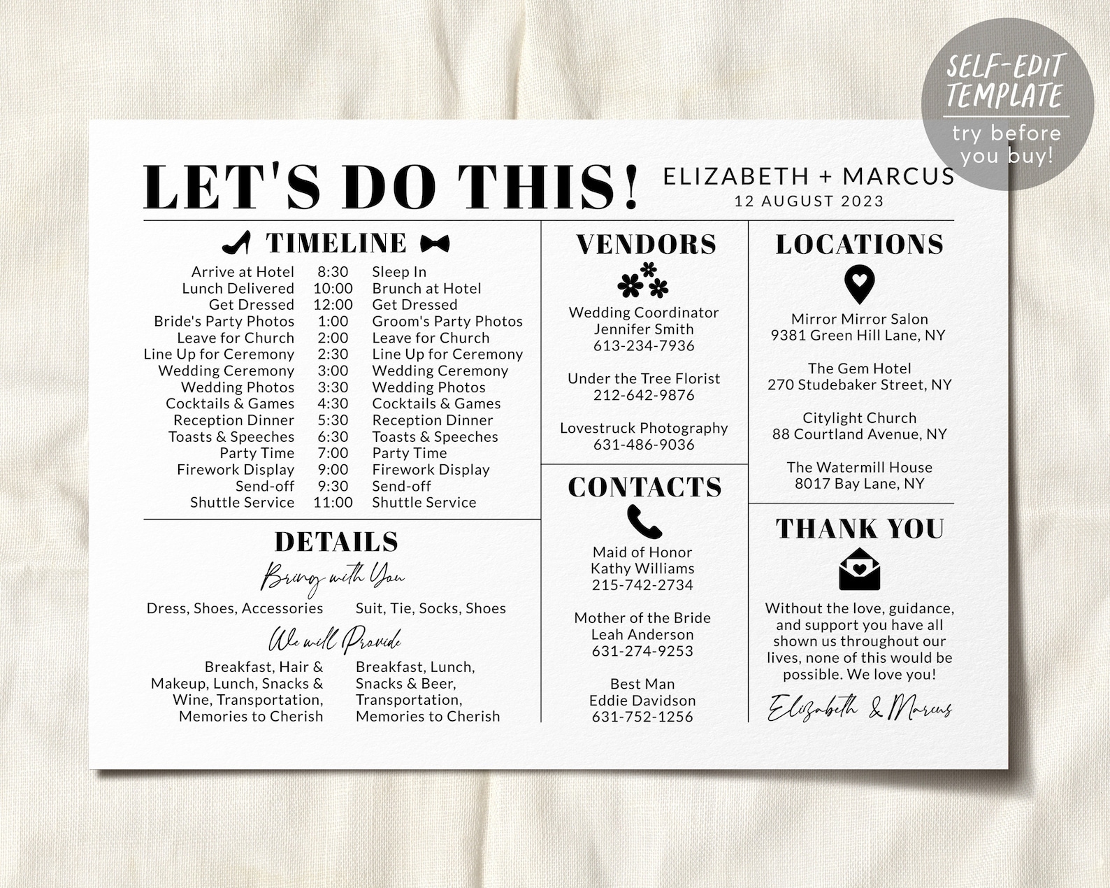 Editable Wedding Day Timeline Bridal Party Itinerary Template Etsy Editable Wedding Day Timeline Bridal Party Itinerary Template Etsy