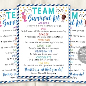 Team Survival Kit Tag Editable Template, Staff Appreciation Week, Welcome Gift Tags, Employee Treat Pack, Nurse Boss First Day Basket Favor
