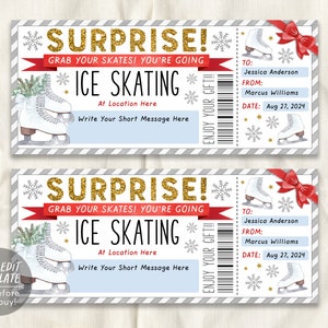 Ice Skating Gift Voucher Editable Template, Surprise Skating Lessons ...