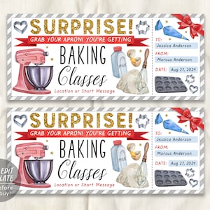 Backkurse Geschenkgutschein Ticket Editierbare Vorlage, Überraschungskuchen Backkurs Erfahrung, Kuchendekoration Geschenkgutschein Jede Gelegenheit