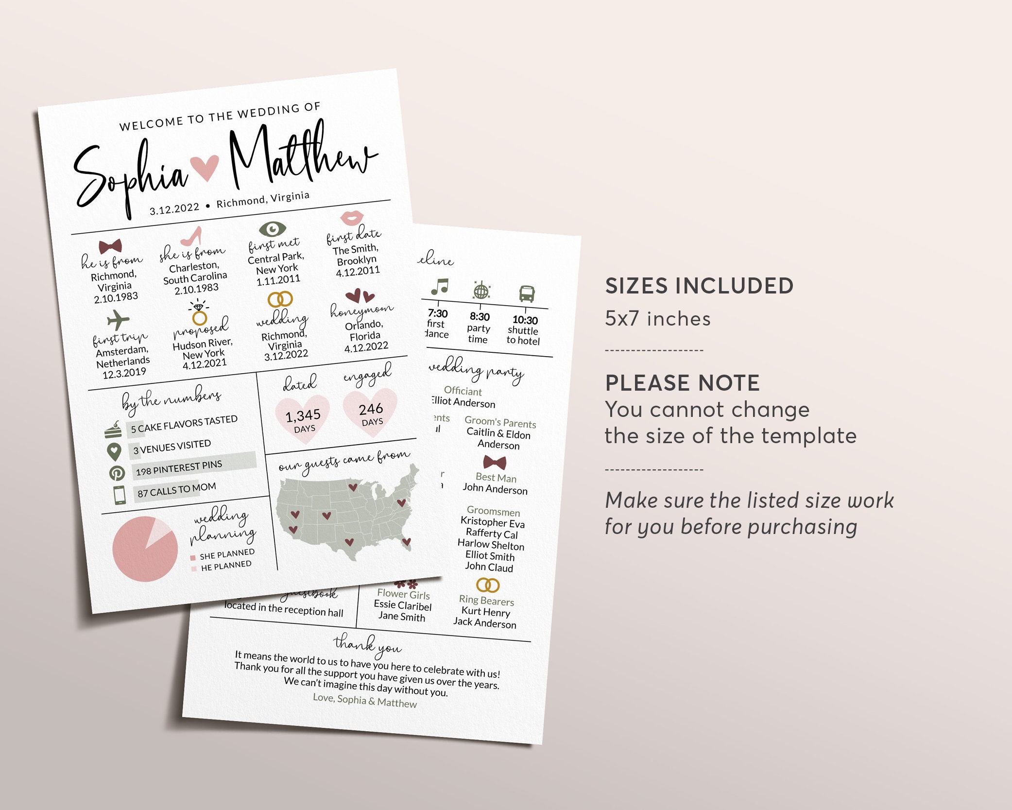 Sage Boho Wedding Program Template, Bohemian Infographic Reception ...