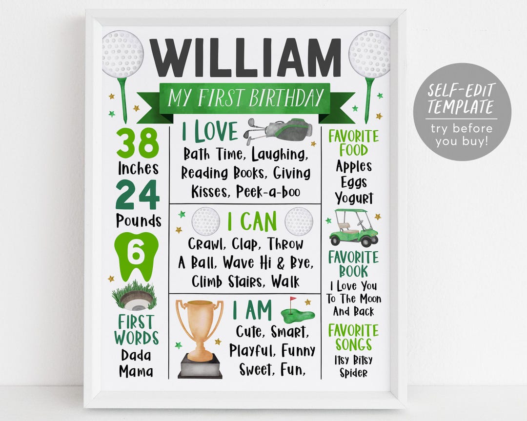 Mini Golf Sign Colorable Golf Baby First Year Milestone Sign Editable Template, Golf Course Hole ...