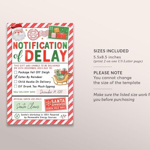 Late Christmas Gift Letter from Santa Editable Template, Delayed Christmas Package Notice Printable, Missing Christmas Present Official image 2