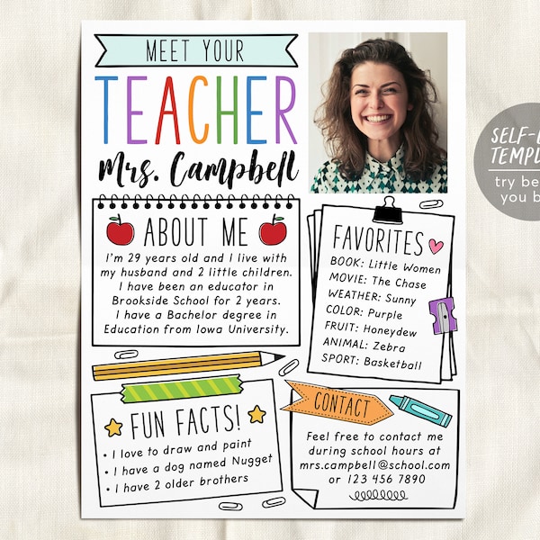 Meet the Teacher Template Etsy