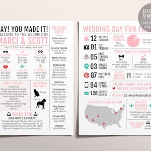 Blush Infographic Wedding Program, Editable Modern Reception Program, Funny Unique Wedding Program, Wedding Fun Facts, Garden Wedding