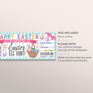 Easter Egg Hunt Ticket Editable Template, Surprise Easter Egg Hunt Gift ...