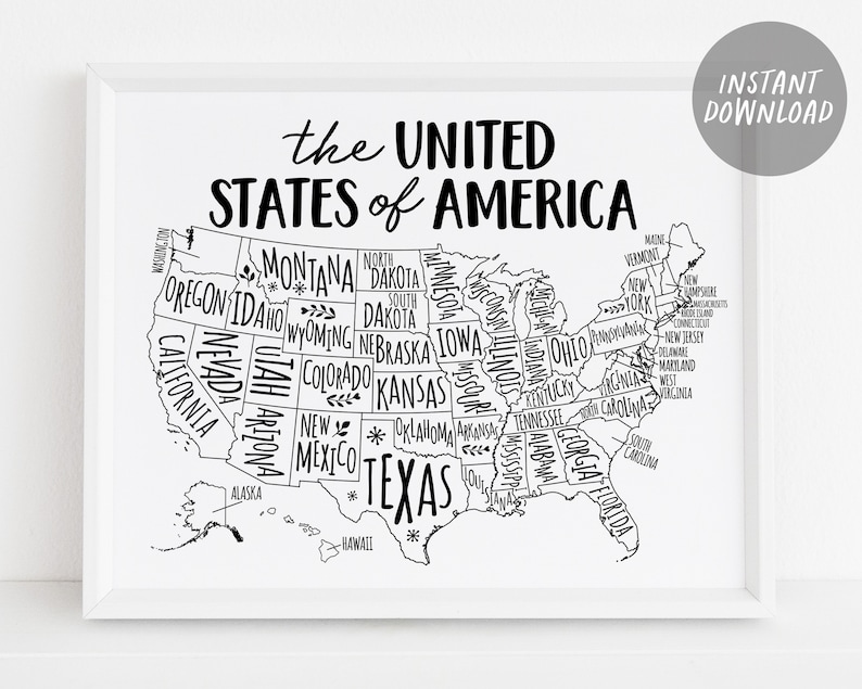 United States of America Map USA Map Wall Art for School Etsy
