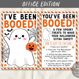 Modelo editável de jogo de colega de trabalho eu fui vaiado, você foi vaiado de trabalho, instruções de sinal de tradição de escritório de Halloween, presentes para colegas de trabalho
