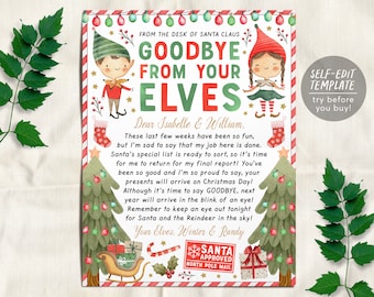 Goodbye Letter from Elves Editable Template, End of Christmas Farewell Elves Note Traditions Holiday Festive Boy And Girl Elf Printable