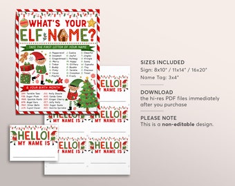  Christmas What's Your Elf Name,Christmas Party  Decorations,Christmas Elf Name Game,Christmas Party Game,Funny Family  Activities, Funny Party Games,1 Sign and 30 Guessing Stickers-M7 : Toys &  Games