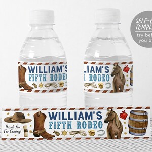 Rodeo Water Bottle Labels Editable Template, Cowboy Party Birthday Party Bottle Wrapper Drink Tags, Boy Horse Western Wild West Bottle Wrap