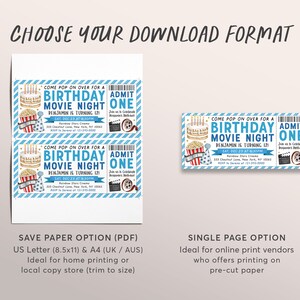 Movie Ticket Birthday Invitation Editable Template, Blue Cinema Movie ...