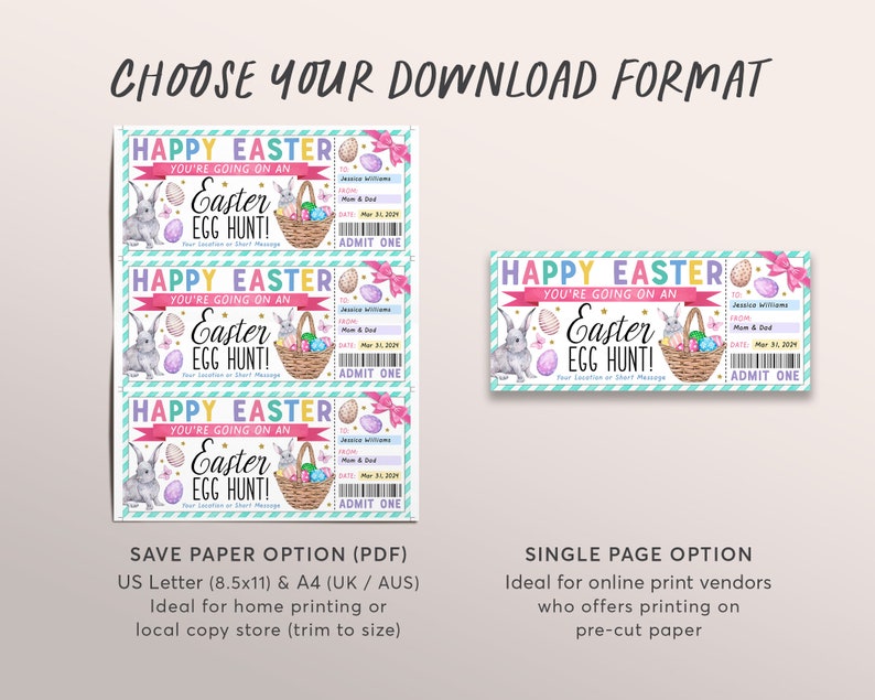 Easter Egg Hunt Ticket Editable Template, Surprise Easter Egg Hunt Gift ...