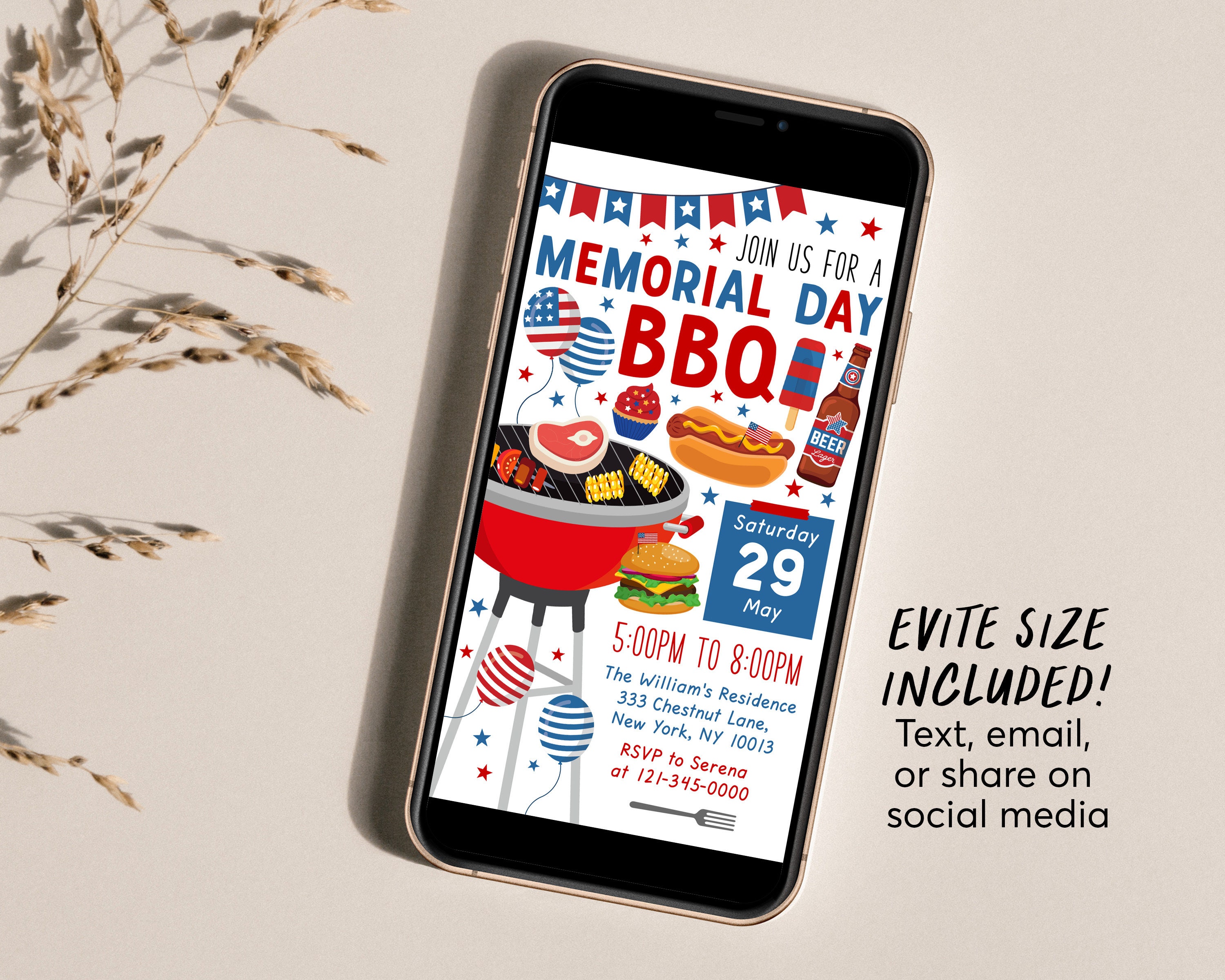 Memorial Day BBQ Invitation Editable Template, Patriotic Memorial Day ...